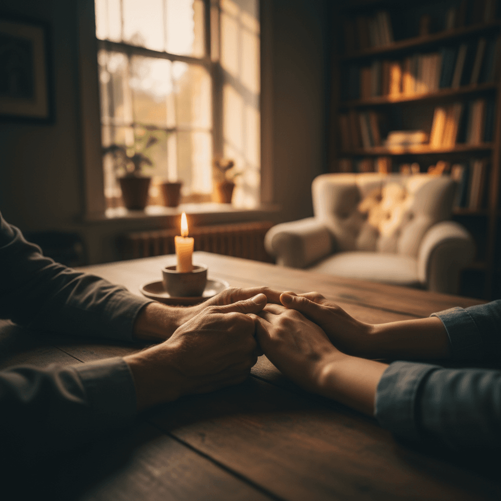 Hands held in trust during spiritual guidance session